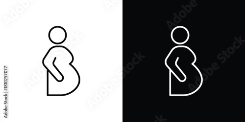 Pregnant woman icons pack. Set of black and white liner stroke symbols
