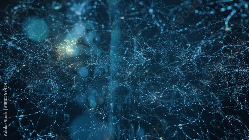 Flyby of a Glowing Sci-Fi Data Mesh, Neural Network- Futuristic Technology & Global Network - 4K loop