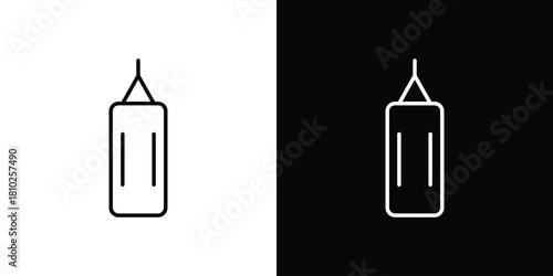 Punching bag icons pack. Set of black and white liner stroke symbols