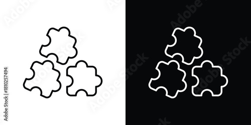 Puzzle icons pack. Set of black and white liner stroke symbols