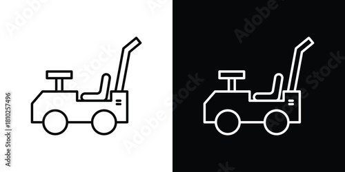 Pushing car icons pack. Set of black and white liner stroke symbols