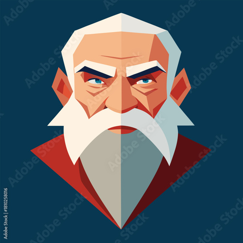 Polygonal Elderly Man Portrait Vector. Geometric Low Poly Graphic of Wise Elder or Leader with White Beard for Authority and Leadership Concepts.