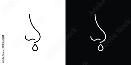 Runny nose icons pack. Set of black and white liner stroke symbols