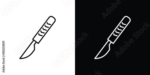 Scalpel icons pack. Set of black and white liner stroke symbols