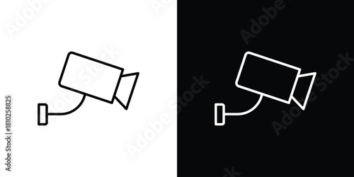 Security camera icons pack. Set of black and white liner stroke symbols