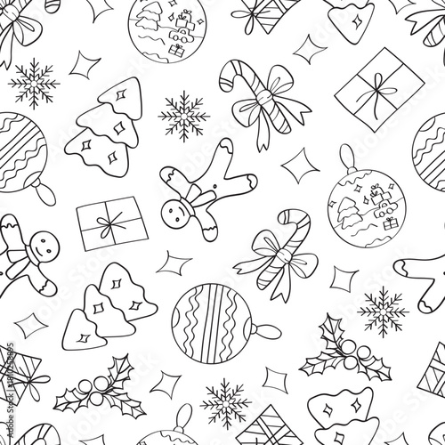 Winter seamless pattern with New Year elements