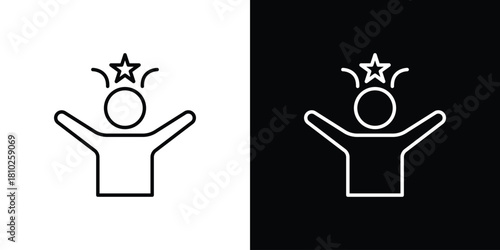 Self confidence icons pack. Set of black and white liner stroke symbols