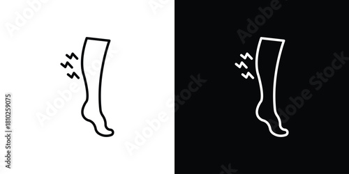 Shin pain icons pack. Set of black and white liner stroke symbols