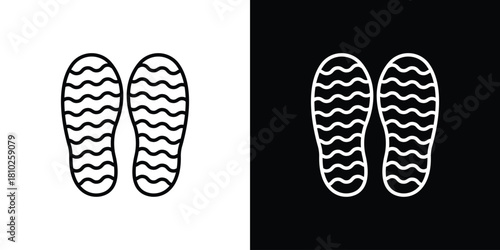 Shoe print icons pack. Set of black and white liner stroke symbols