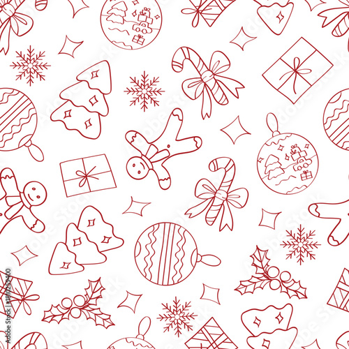 Christmas illustration with winter decor. Seamless pattern.