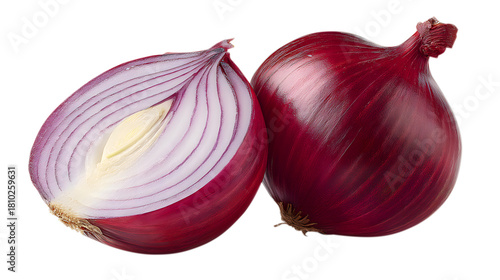 Red onion sliced in half on white background vegetable isolated on a transparent background