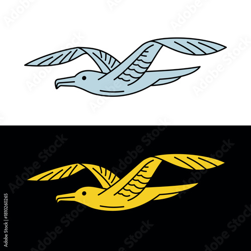 Stylized illustration of a bird. Icon of a soaring bird, seagull, albatross or frigate. Symbol of Kiribati and freedom.