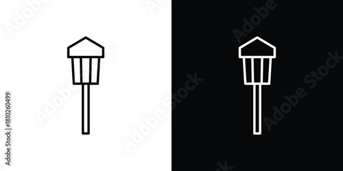 Street lamp icons pack. Set of black and white liner stroke symbols