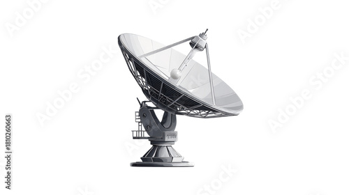 High detail communication satellite dish antenna for broadcasting, signal transmission, space technology and global telecommunications equipment isolated object on white background