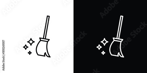 Sweeping icons pack. Set of black and white liner stroke symbols