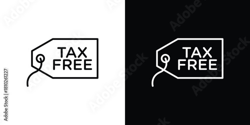 Tax free icons pack. Set of black and white liner stroke symbols