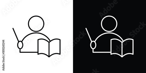 Teaching icons pack. Set of black and white liner stroke symbols