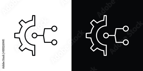 Technology icons pack. Set of black and white liner stroke symbols