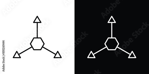 Three directions icons pack. Set of black and white liner stroke symbols