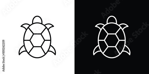 Turtle icons pack. Set of black and white liner stroke symbols
