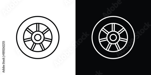 Tyre icons pack. Set of black and white liner stroke symbols