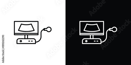 Ultrasonography icons pack. Set of black and white liner stroke symbols