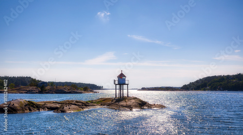 Gravningsund Lighthouse on Kuskjaer Reef in Gravningsund between Nordre Sandoy and Sondre Sandoy in Hvaler, Norway
