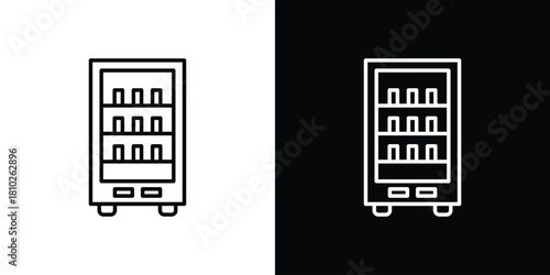 Vending machine icons pack. Set of black and white liner stroke symbols