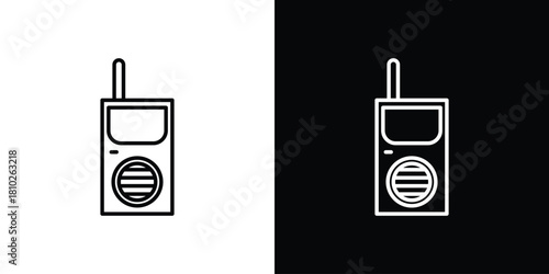Walkie talkie icons pack. Set of black and white liner stroke symbols