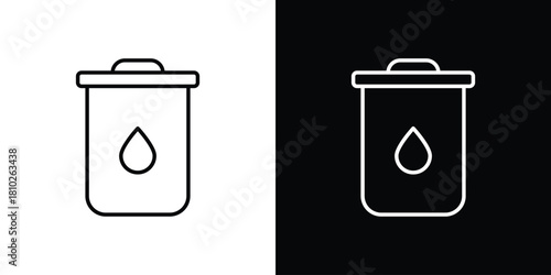 Water tank icons pack. Set of black and white liner stroke symbols