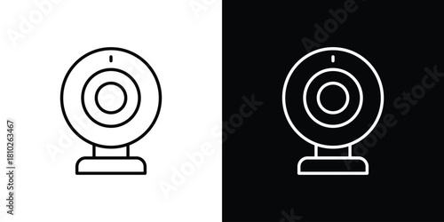 Web camera icons pack. Set of black and white liner stroke symbols