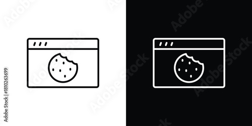 web Cookies icons pack. Set of black and white liner stroke symbols
