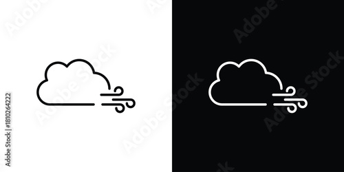 Wind clouds icons pack. Set of black and white liner stroke symbols
