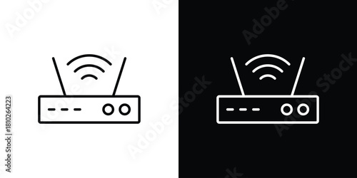 Wifi modem icons pack. Set of black and white liner stroke symbols