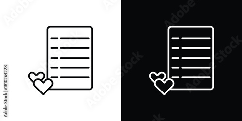 Wish list icons pack. Set of black and white liner stroke symbols