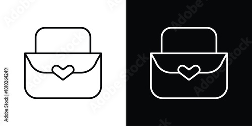 Woman purse icons pack. Set of black and white liner stroke symbols