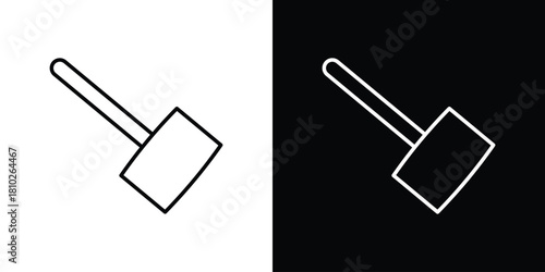 Wooden mallet icons pack. Set of black and white liner stroke symbols