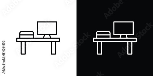 Workspace icons pack. Set of black and white liner stroke symbols