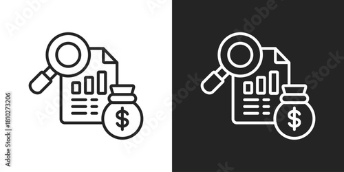 Financial analysis Icon In Black And White Line Style