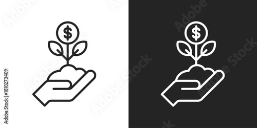 Investment Icon In Black And White Line Style