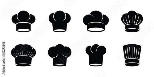 Simple chef hat silhouettes collection isolated on white background