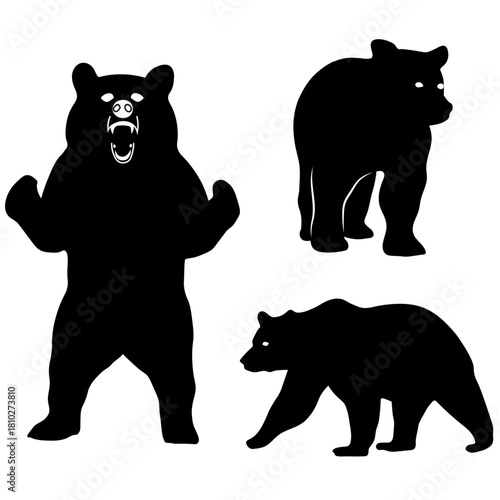 クマの歩行・威嚇ポーズ　シルエットイラストセット