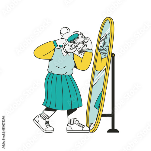 woman brushing hair in front of mirror clip art preview