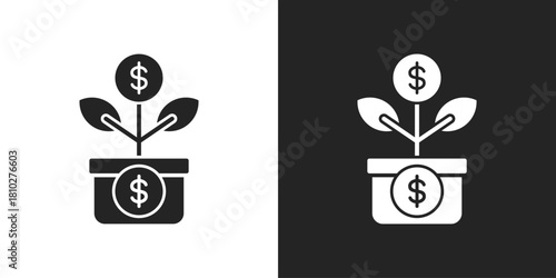 financial growth Icon In Black And White Glyph Style