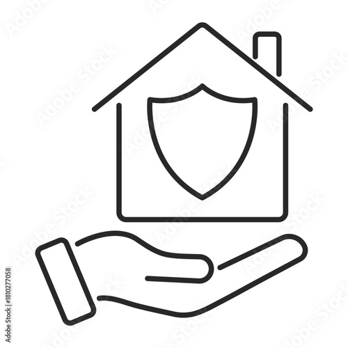 real estate protection shield line icon