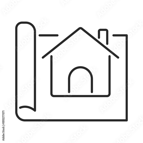 real estate house blueprint line icon