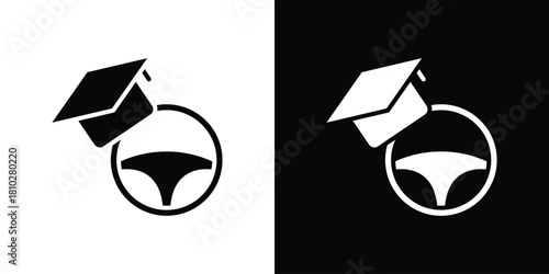 Driving school icons symbols in flat style.
