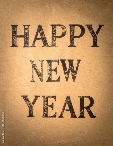 素朴なクラフト紙の質感に、スタンプ風の“Happy New Year”が押されたナチュラルテイストのデザイン。
温かみと自然素材の雰囲気が、カジュアルで親しみやすい新年メッセージを演出。