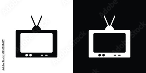 Old television icons symbols in flat style.