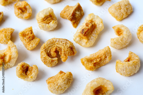 Crispy pork cracklings, a crunchy savory snack.